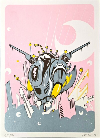 Square ScreenPrint by Parquerama "Electric Robot"