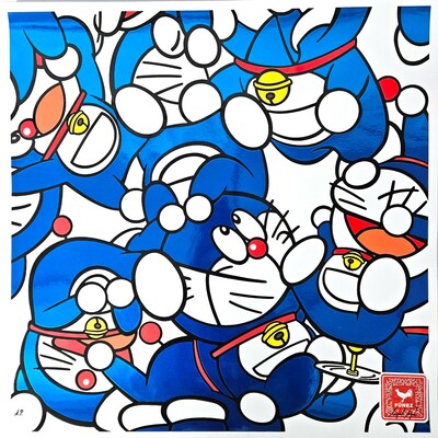 Oversize Varnish Print by Miguel Ángel Fúnez "Blue Cosmic Cat Mincemeat"