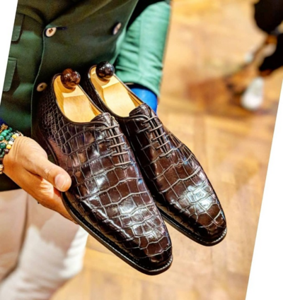 Handmade Men Brown Crocodile/Alligator Leather Oxford Dress Shoes