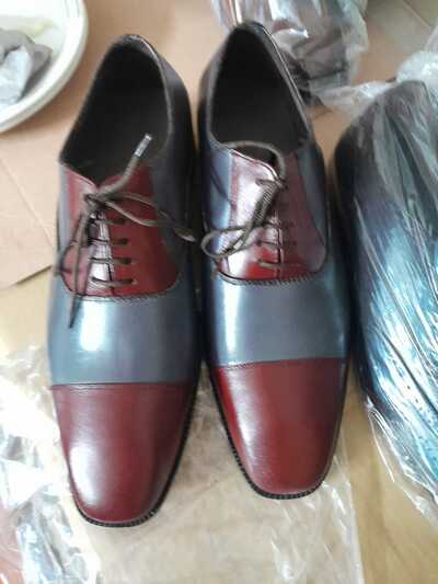 Handmade Men's Spcially Custom Edition Maroon With Grey Leather Base Lace Up Shoes Wedding Edition