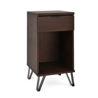 1-Drawer Tall End Table Nightstand – Walnut Finish, Industrial Style, Storage Shelf & Drawer, MDF & Iron Legs, Modern Bedside Table - Thumbnail 1