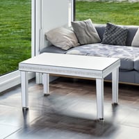 Modern Mirrored Glass Coffee Table – Silver Cocktail Table with Crystal Design, Adjustable Legs, Easy Assembly, 35.4” x 23.6” - Thumbnail 1