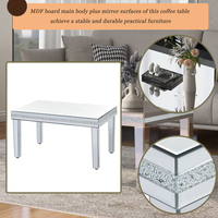 Modern Mirrored Glass Coffee Table – Silver Cocktail Table with Crystal Design, Adjustable Legs, Easy Assembly, 35.4” x 23.6” - Thumbnail 3