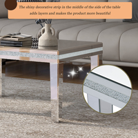 Modern Mirrored Glass Coffee Table – Silver Cocktail Table with Crystal Design, Adjustable Legs, Easy Assembly, 35.4” x 23.6” - Thumbnail 4