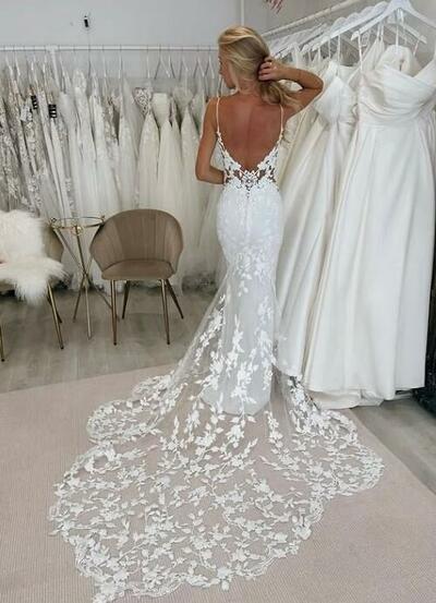 Sexy Lace Wedding Gown Wedding Dress, Appliques Lace Tulle Wedding Gown Bridal Dress