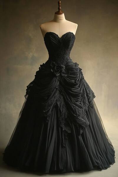 Gothic Ball Gown Black Lace Appliques Wedding Dress Bridal Gown Wedding Gown