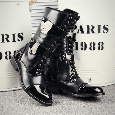 Fashion leather boots stylish lace-up cowboy boots long Martin boots