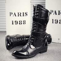 Fashion leather boots stylish lace-up cowboy boots long Martin boots - Thumbnail 1