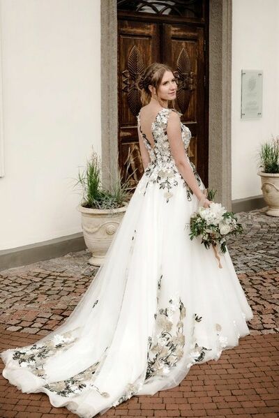 Sexy Floral Wedding Gown Wedding Dress, Appliques Lace Tulle Wedding Gown Bridal Dress