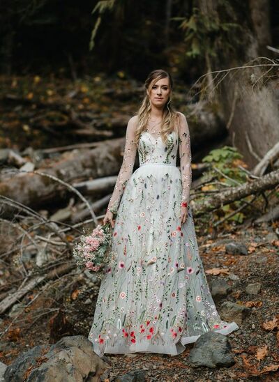 Sexy Floral Wedding Gown Wedding Dress, Flowers Tulle Wedding Gown Bridal Dress