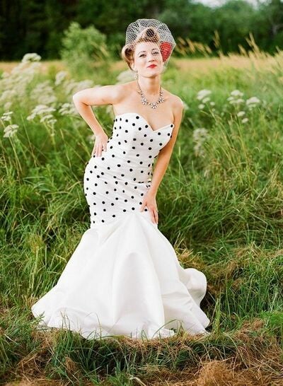 Simple Mermaid Polka Dots Wedding Dress Bridal Gown Wedding Gown