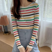 Rianbow Colorful Striped Long Sleeve Pullover Knitted Top - Thumbnail 2