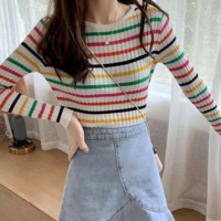 Rianbow Colorful Striped Long Sleeve Pullover Knitted Top - Thumbnail 3