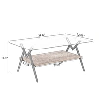 Rectangle Tempered Glass Coffee Table with Black Metal Legs – Modern Living Room Table, Transparent Glass Top, 38.6" - Thumbnail 2