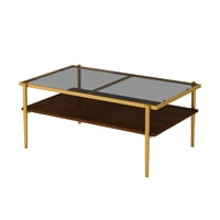 Rectangle Gray Tempered Glass Coffee Table with Gold Metal Legs – Modern Living Room Table with MDF Base, 38.39" - Thumbnail 1