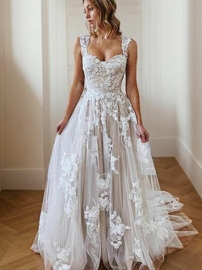 A Line Sleeveless Lace Wedding Dress Bridal Gown Wedding Gown