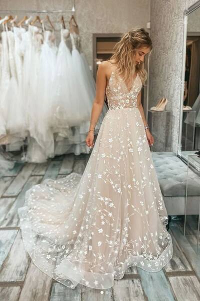 Simple A Line Lace Wedding Dress Bridal Gown Wedding Gown