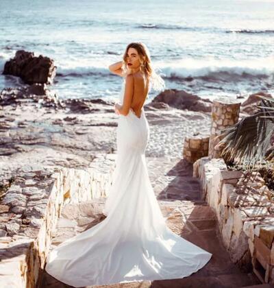 Beach Mermaid Backless Bridal Gown Wedding Dress