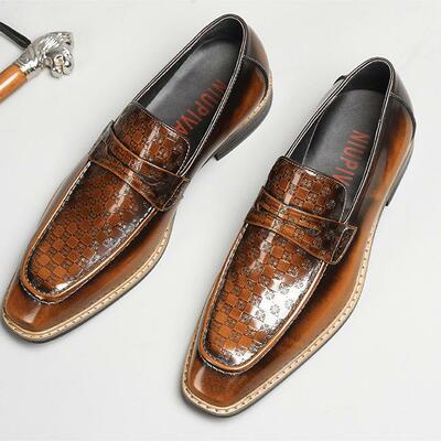 Business patent leather loafers men's embossed trendy leather shoes 4 colors - Thumbnail 2