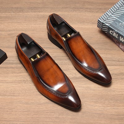 Men's shiny leather slip-on shoes 2 colors - Thumbnail 1