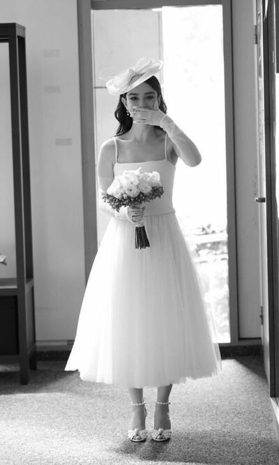 Simple Sheath Scoop Tea-length Beach Boho Wedding Dress Bridal Gown Wedding Gown