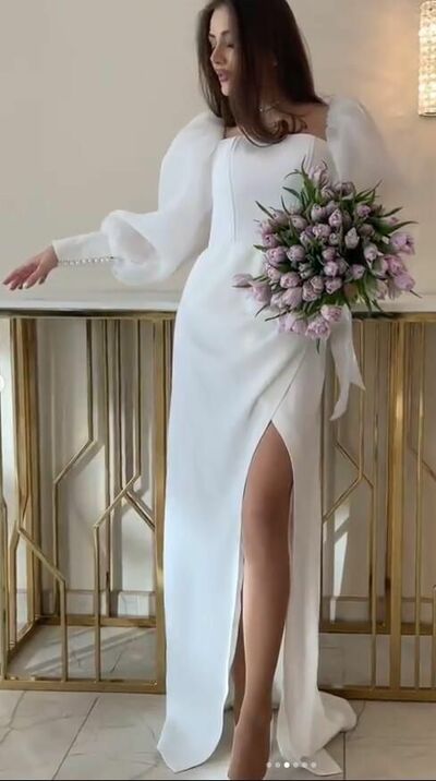 Simple Sheath Long Sleeve Wedding Dress Bridal Gown Wedding Gown