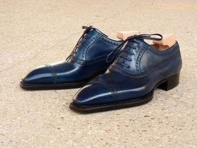 Handmade Men Blue Leather Dress Shoes