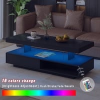 U-Can LED Coffee Table with Storage – Modern Black Center Table with 2 Drawers, Display Shelves & 16-Color Lights - Thumbnail 1