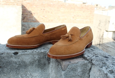 Crafted Leather Classic Brown Suede Leather Tassel Loafers Dress Shoes