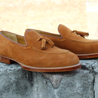 Crafted Leather Classic Brown Suede Leather Tassel Loafers Dress Shoes - Thumbnail 1