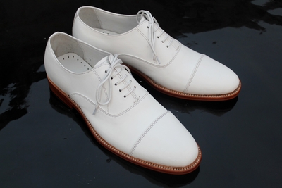 Crafted Leather Handmade Classic White Oxford Dress Shoes