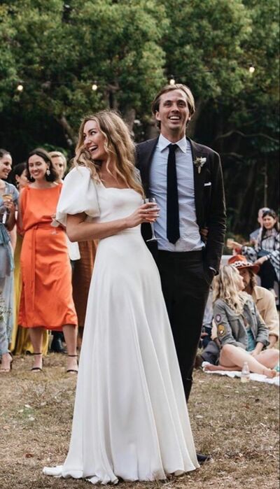 Simple Sheath Short Sleeve Beach Boho Wedding Dress Bridal Gown Wedding Gown