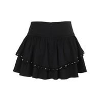 High Rise Side Lace Up Rings Studded Mini A-Line Skirt - Thumbnail 5