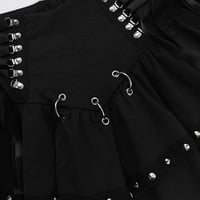 High Rise Side Lace Up Rings Studded Mini A-Line Skirt - Thumbnail 8