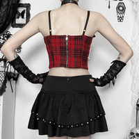 High Rise Side Lace Up Rings Studded Mini A-Line Skirt - Thumbnail 3