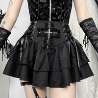 Black Punk Lacy Cross A-Line Skirt - Thumbnail 1