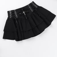 Black Punk Lacy Cross A-Line Skirt - Thumbnail 4