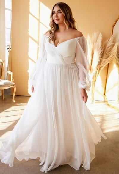 Plus Size A Line Chiffon Beach Boho Wedding Dress Bridal Gown Wedding Gown