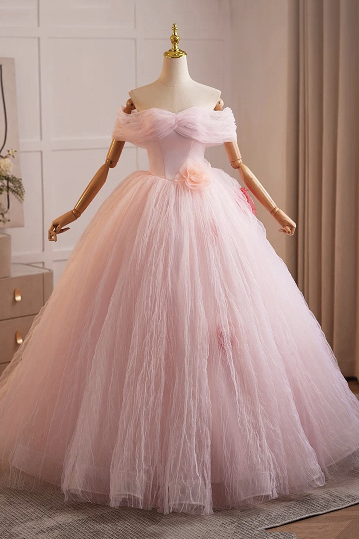 Pink Tulle Off the Shoulder Prom Party Dress