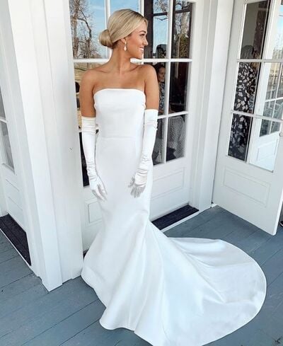 Simple Sheath Strapless Wedding Dress Bridal Gown Wedding Gown
