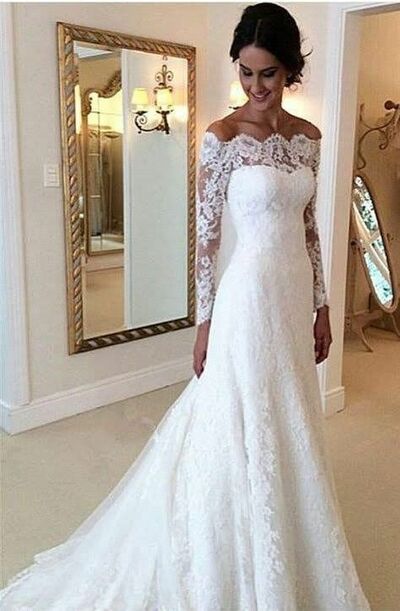 Simple Sheath Lace Long Sleeve Wedding Dress Bridal Gown Wedding Gown