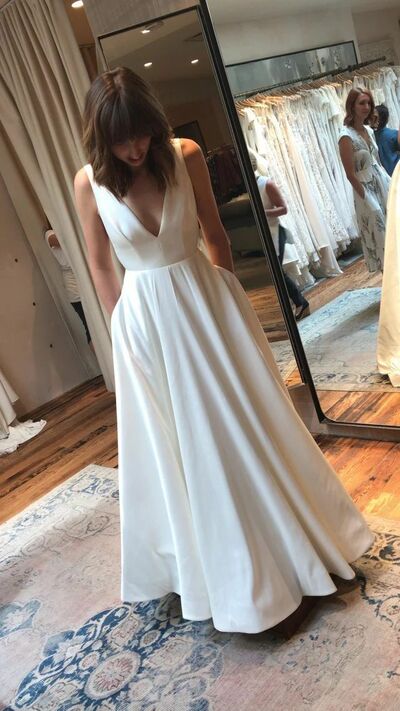 Simple A Line V Neck Wedding Dress Bridal Gown Wedding Gown