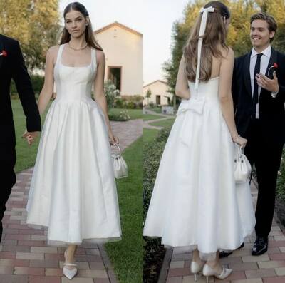 Simple A Line Tea-length Scoop Wedding Dress Bridal Gown Wedding Gown