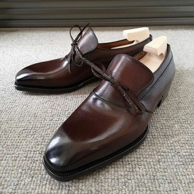 Men burgundy patina leather tassel loafers dress shoes - Thumbnail 2