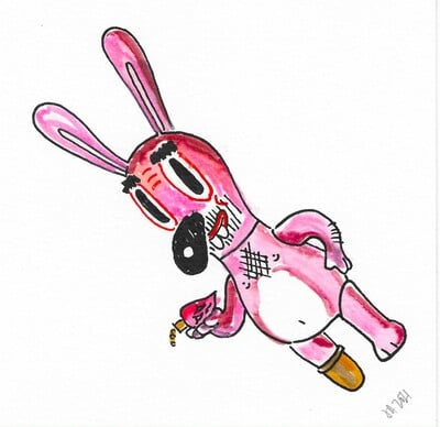 Drawing by Judas Arrieta "Honoring DUMB LUCK BUNNY"