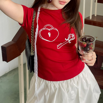 Heart Key Red Cropped Top