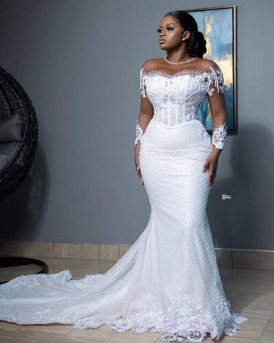 Elegant Mermaid Lace Appliques African Girls Wedding Dress Bridal Gowns Wedding Gowns