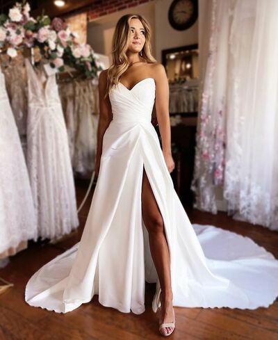 Simple A Line Side Slit Wedding Dress Bridal Gown Wedding Gown