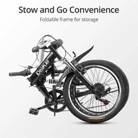 iDeaPlay P11 Folding Bike 6-Speed 20" | Lightweight High Carbon Steel Frame, Adjustable Seat & Handlebar, V-Brakes - Thumbnail 2