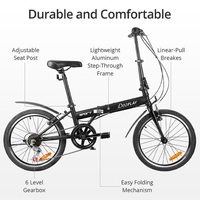 iDeaPlay P12 Folding Bike 6-Speed 20" | Lightweight High Carbon Steel Frame, Adjustable Handlebar & Saddle, Compact Folding Design - Thumbnail 3